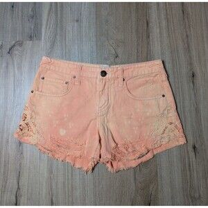 Free People Shorts Size 25 Orange Acid Wash Lace Frayed Distressed Denim